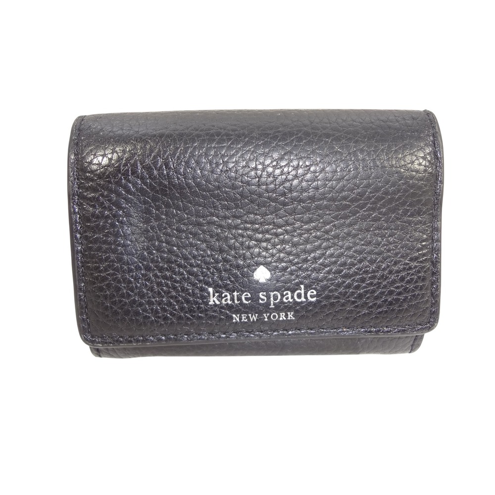 Kate Spade New York Small Flap Bifold Compact‎ Wallet in Black Pebbled Leather